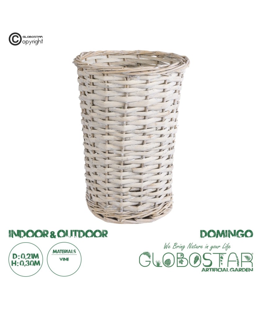 GloboStar® Artificial Garden DOMINGO 20593 Διακοσμητικό Πλεκτό Καλάθι - Κασπώ Γλάστρα - Flower Pot Λευκό με Μπεζ Φ21 x Υ30cm